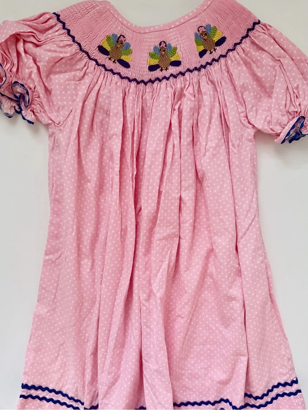 3T Smocked Pink & White Polka Dot Turkey Dress